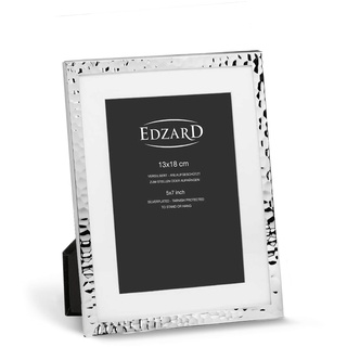 EDZARD Bilderrahmen Fano für Foto 13 x 18 cm, Passepartout, edel versilbert, anlaufgeschützt, mit Samtrücken, inkl. 2 Aufhängern, Fotorahmen zum Stellen und Hängen