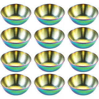 12 Stücke Saucenschälchen Edelstahl Snack Dip Schalen Kleine Schälchen Dipschälchen Set Dipschalen Snackschalen Gewürzschalen Regenbogen Sushi Teller Sauce Schüssel für Tapas Dessert -3.14inch/8cm