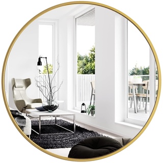 Yumyolk Runder Spiegel mit Gold Metallrahmen 80 x 80 cm, Dekorativer Wandspiegel für Flur, Wohnzimmer, Schlafzimmer, Badezimmer und zum Aufhängen, Modernes Design