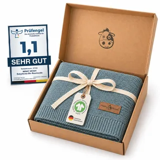 Minky Mooh® - Babydecke aus 100% Bio Baumwolle (Öko-Tex 100) Gr. 94x72cm blau - Baby & Kuscheldecke Geschenk für Neugeborene zur Geburt Erstausstattung - Pucktuch & Baumwolldecke Mädchen & Jungen