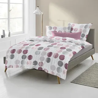 Traumschlaf Biber Bettwäsche Punkte fraise 135x200 cm + 80x80 cm - lila;grau