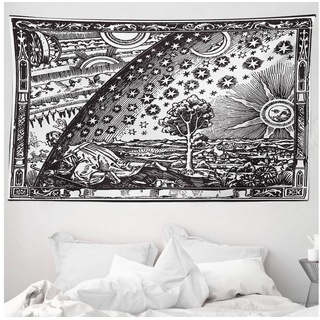 Wandteppich aus Weiches Mikrofaser Stoff Für das Wohn und Schlafzimmer, Abakuhaus, rechteckig, Jahrgang Mond Sonne Planeten Bild grau 230 cm x 140 cm