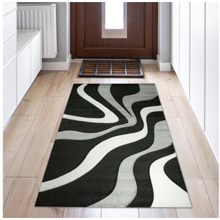 Teppich Designer Wohnzimmer Teppich, Wellenmuster, in schwarz grau& weiß, Teppich-Traum, rechteckig grau|schwarz 60 cm x 115 cm