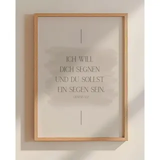 AusGlaubenLeben®, Ich will dich segnen, Christliches Poster, Bibelvers, Christliche Bilder, Jesus Bild, Wohnzimmer Deko, Tischdeko, Taufgeschenk, Schlichte Wanddeko, Glaube Liebe Hoffnung (A4)