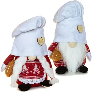 alles-meine.de GmbH lustiger Wichtel/Zwerg 21 cm groß Bäcker/Koch mit Brot - für Sommer & Winter - Weihnachten - Plüschtier/Kantenhocker/Türstopper - Kochmütze - Wei..