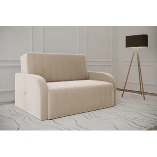 MOEBLO Kindersofa aus Samt MONTANA 120, Schlafsessel Sofa Sessel Jugendsofa Schlafsofa 2-Sitzer Gästebett mit Schlaffunktion, mit Bettkasten, mit Relaxfunktion beige