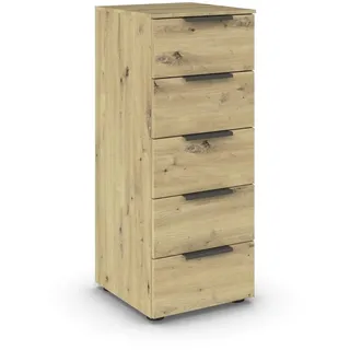 Rauch Möbel Kommode, Eiche Artisan, Holz, 5 Schubladen, Griffe graphit, 40x100x42cm