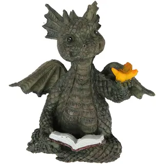 HERCHR Garten-Drachen-Statuen, Baby-Drachen-Figuren, Drache-Lesebuch-Statue, Niedlicher Dinosaurier Mit Schmetterlingsfiguren, Kunstharz-Skulptur