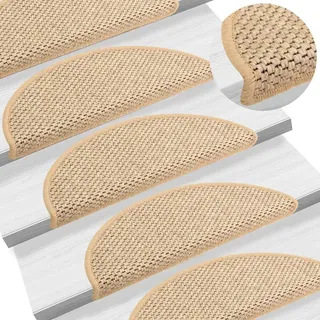 ShGaxin Treppenmatten Selbstklebend Sisal 15 STK Stufenmatten, Treppenteppich, Antirutschmatten Für Treppen, 56x20 cm Hellbeige