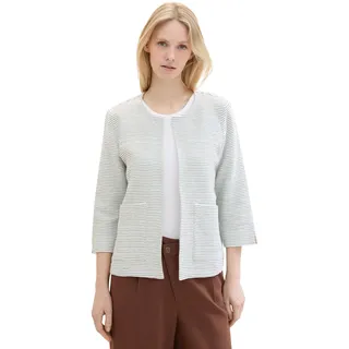 TOM TAILOR Damen Regular Fit Blazer Jacke mit Streifen-Struktur, 34869 - Offwhite Green Stripe Ck, XXL - XXL
