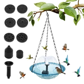 BAODBF Vogeltränke zum Aufhängen,Vogelbad Garten mit Solar Springbrunnen für Außen,Futter und Wasserschale mit 36 cm Metallkette mit Haken,Vogeltränke Frostsicher Groß für Balkon,Garten