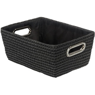 WENKO Aufbewahrungskorb Mod. Chromo eleganter Korb für Bad Küche und Haushalt mit Chromgriffen in Flecht-Optik für Badaccessoires und Küchenutensilien 28 x 12 x 19,5 cm Polypropylen Schwarz
