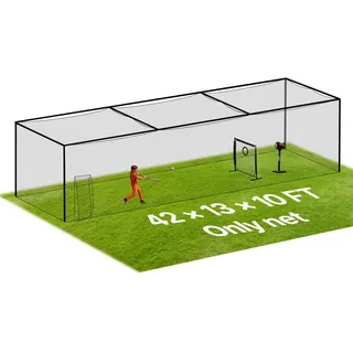 Vevor Baseball-Schlagkäfig 1270x390x308 cm, Freistehender Tragbarer Schlagkäfig mit 30-lagigem & Geknotetem HDPE & Karabinerhaken, Übungsnetz für Outdoor Indoor Garten (NUR NETZ)