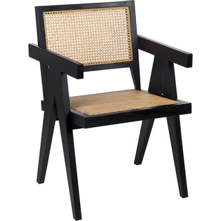 Beliani, Stühle, Holzstuhl mit Rattangeflecht helles Holz und Schwarz WESTBROOK