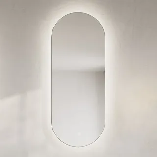 ALLUVION Aurora Lichtspiegel B: 40 x H: 100 cm, oval, mit umlaufender LED Beleuchtung, direkt + indirekt, Spiegel,