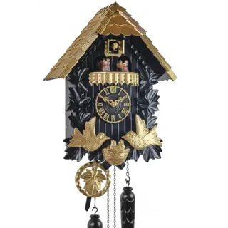 Hönes -Kuckucksuhr Quarz Laufwerk Vogelnest Musik Schwarz Gold 38cm- 6442-4TQ SG