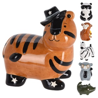 Murago - Spardose Tiger mit Hut - Sparschwein für Kinder Sparbüchse Jungen Mädchen Keramik Tierform Dekofigur groß Orange Schwarz