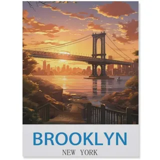 BEAYODKP Malen nach Zahlen Kits,Brooklyn, New York,DIY Acrylmalerei nach Zahlen für Kinder & Erwachsene & Anfänger(40x50cm) 15.7x19.6 Zoll-EH53
