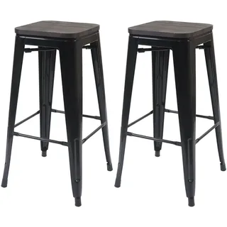 Mendler 2er-Set Barhocker Holz-Sitzfläche Metall stapelbar Schwarz