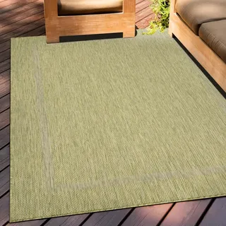 Teppium Outdoor Teppich Wetterfest 160 x 230 cm Grün Sisal Optik - Küchenteppich Waschbar rutschfest, Wasserfest, Bordüre, Pflegeleicht - Ideal für Balkon, Terassen, Garten, Camping oder Küche
