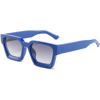 YUELUQU Retro Rechthoek Chunky Zonnebril Große Square Chunky für Herren Damen Trendy Sonnenbrille (Blau-grau) - L