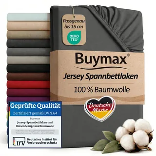 Buymax Spannbettlaken 70x140cm Baumwolle 100% Kinderbett Spannbetttuch Baby Bettlaken Jersey, Matratzenhöhe bis 15 cm, Farbe Anthrazit