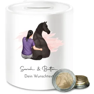 Spardose - Pferde - Frau mit Pferd I Wunschtext I Wunschname Text I Geschenk Reiter - Unisize - Weiß - Geschenke für reiterinnen pferden Pferd- sparbüchse pferdespardosen pferdemotiv und Keramik