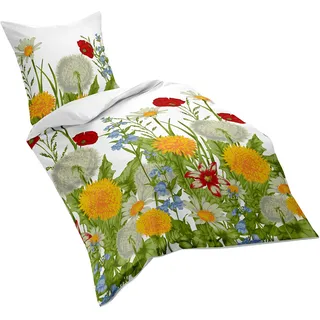 Fleuresse Mako-Satin-Bettwäsche, sommerliche Blumenwiese, 155 x 220 cm, bunt