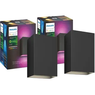 Philips Hue LED Außen-Wandleuchte Resonate, Smart Home, LED fest integriert, RGB, White&Color Ambiance, Wandeleuchte 2er Set schwarz