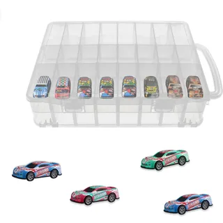 Spielzeugauto Aufbewahrungskoffer für Matchbox Cars,Organiser Aufbewahrungskoffer für Die-Cast Fahrzeuge Spielzeugautos,für Mini-Spielzeug kleine Puppen Tragebox Container Carrier, 48 Fächern,33 x 25