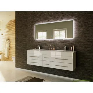 Magnolia Home Waschtisch Badmöbelset Roma XL 2-teilig mit LED Spiegel weiss hochglanz