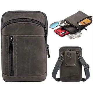 Hengwin Echtes Leder Umhängetasche Herren, Handytasche Herren, Crossbody Sling Bag, Schultertasche Herrentasche zum Umhängen, Shoulder Bag Kleine Handtasche, Mini Männer Tasche (Grau)