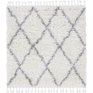 carpetfine Hochflor-Teppich Eddy, rechteckig, Höhe: 30 mm, Shaggy, auch als Läufer und in quadratisch, mit Fransen, Wohnzimmer weiß 150 cm x 150 cm x 30 mm