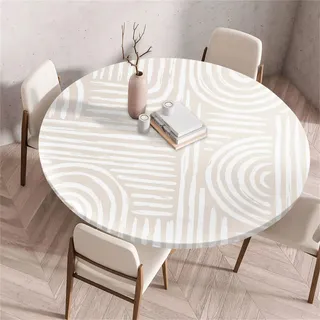 Treer Rund Tischdecke Abwaschbar, Geometrische Textur Lotuseffekt Tischdecken, Outdoor Tischdecke, Elastisch Rund Gartentischdecke, Table Cloth für Garten, Esstisch, Parteien (Beige,110cm)