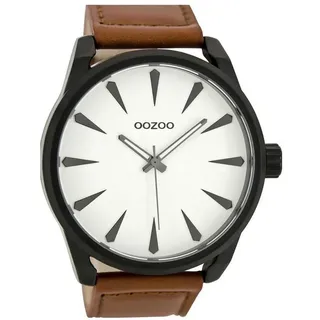 OOZOO Quarzuhr Oozoo Herren Armbanduhr braun, (Analoguhr), Herrenuhr rund, extra groß (ca. 48mm) Lederarmband, Fashion-Style braun