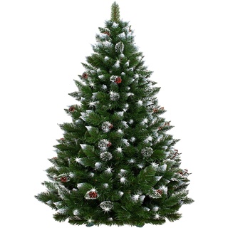 SPRINGOS Künstlicher Premium-Weihnachtsbaum 220 cm Diamantkiefer mit Kunstschnee und echten Zapfen Winter-Optik