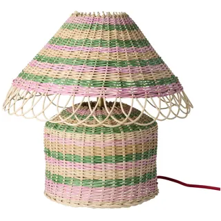 RICE Natur-Rattan Tischlampe, niedrig, Pink gestreift - 54 x 54 x 41 cm