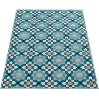 Teppich PACO HOME "Charleroi 492" Teppiche Gr. B/L: 160 cm x 230 cm, 3 mm, 1 St., blau (türkis) Esszimmerteppiche 3D-Design, Motiv Blüten, In- und Outdoor geeignet