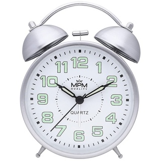 MPM Quality, Design Wecker, Cooper Colour Alarm Clock, Silber, Retro Analog Deko, Luminiszierende Zahlen, Doppel-Alarm, Vintage, Quarz-Uhrwerk, Nachtlichtfunktion, 150 x 110 x 53 mm