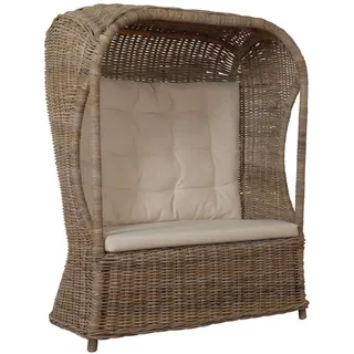 Rattan-Strandkorb 2-Sitzer Beach Rattansessel Flecht-Sessel Dach (Grau Natur)