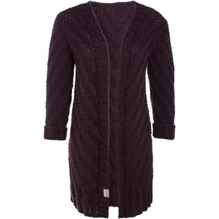 KNIT FACTORY - Sally Strickjacke - Mittellange Damen Strickjacken - Cardigan mit Wolle - Grobstrickjacke - Strickweste für den Herbst und Winter - Hochwertige Qualität - Aubergine - 36/38 - 36-38
