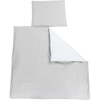 TupTam Unisex Baby Bettwäsche Bettdecke Kopfkissen mit Bezüge Wiegenset 4-teilig, Farbe: Tupfen Weiß/Tupfen Grau, Größe: 80x80 cm