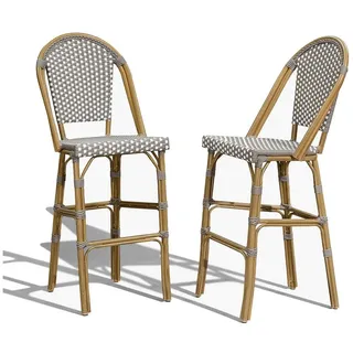 PURPLE LEAF Barhocker Französischer Stil 2st, Handgeflochten, Aluminium, Hohe Rückenlehne (2 Barhocker, 2er Set), Barstuhl Outdoor-Tresenhocker Rattan, für Bar, Cafés, Küchen, Garten grau 46 cm x 103 cm