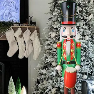 CDL 120 cm hoch lebensgroß Große/Giant Weihnachten Holz Nussknacker Soldat Drummer Ornament auf Ständer Play Drum für Innen Outdoor Weihnachts/Event/Zeremonien/Gewerbliche Dekoration Schwarz K37