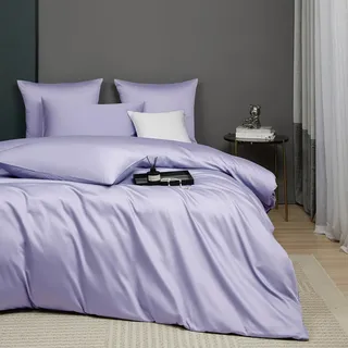 Luofanfei Mako Satin Baumwolle Bettwäsche 135x200 Lila Kühlend Glatt Muster Atmungsaktiv Bettwäsche Set Weich und Bügelfrei Uni Bettbezug und Kissenbezug 80x80 cm