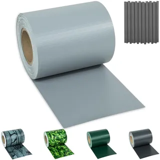 tectake® Sichtschutzfolie, Sichtschutzstreifen mit Befestigungsclips, Windschutz, Sonnenschutz, Sichtschutzmatte für Balkon, Garten, Terrasse, für Stabmattenzaun und Zaunelemente - 70 m, grau