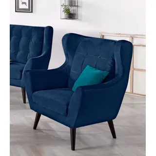 Ohrensessel HOME AFFAIRE "Hemmink, Sessel, Loungesessel", blau (blau, aqua), B:90cm H:107cm T:94cm, Struktur (94% Polyester, 6% Polyacryl);Samtvelours (100% Polyester);Luxus-Microfaser (100% Polyester), Sessel, Ohrensessel, mit Knopfheftung