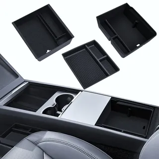LANTU 3 Pcs Zubehör für Tesla Model 3 2024-2026 Mittelkonsole Organizer, Silikon Organizer Tray und Armlehne Aufbewahrungsbox (Beflockung)