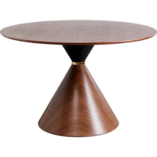 Kare-Design Esstisch, Braun, Holz, Metall, Walnuss, furniert, rund, konisch, 120x76x120 cm, Esszimmer, Tische, Esstische, Esstische rund