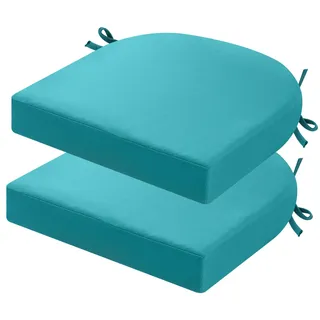 PRIMEPATIO Stuhlkissen für draußen, 2er-Set, Terrassenstuhlkissen für Gartenmöbel, wasserdicht, mit Bändern, Sitzkissen für draußen, Terrassenstuhlpolster, Esszimmerstuhl, 45x45, Himmelblau